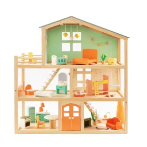 Open Ended Candy Wooden Dollhouse with 25 pcs Furniture Accessories