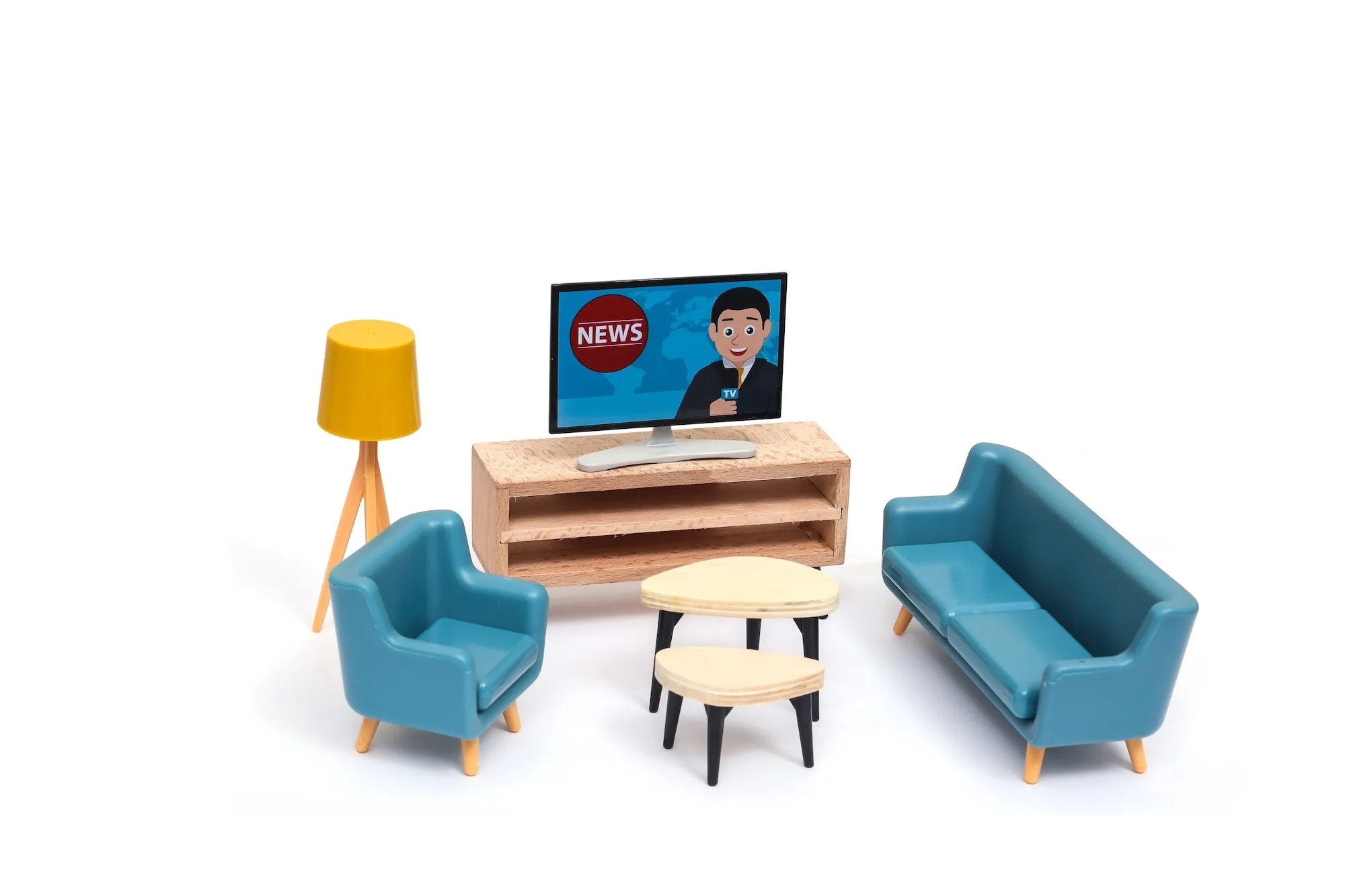 Open Ended Wooden Dollhouse - Modern Villa  (31 pcs furniture including 4 doll figures included)