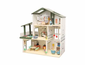 Open Ended Wooden Dollhouse - Modern Villa  (31 pcs furniture including 4 doll figures included)
