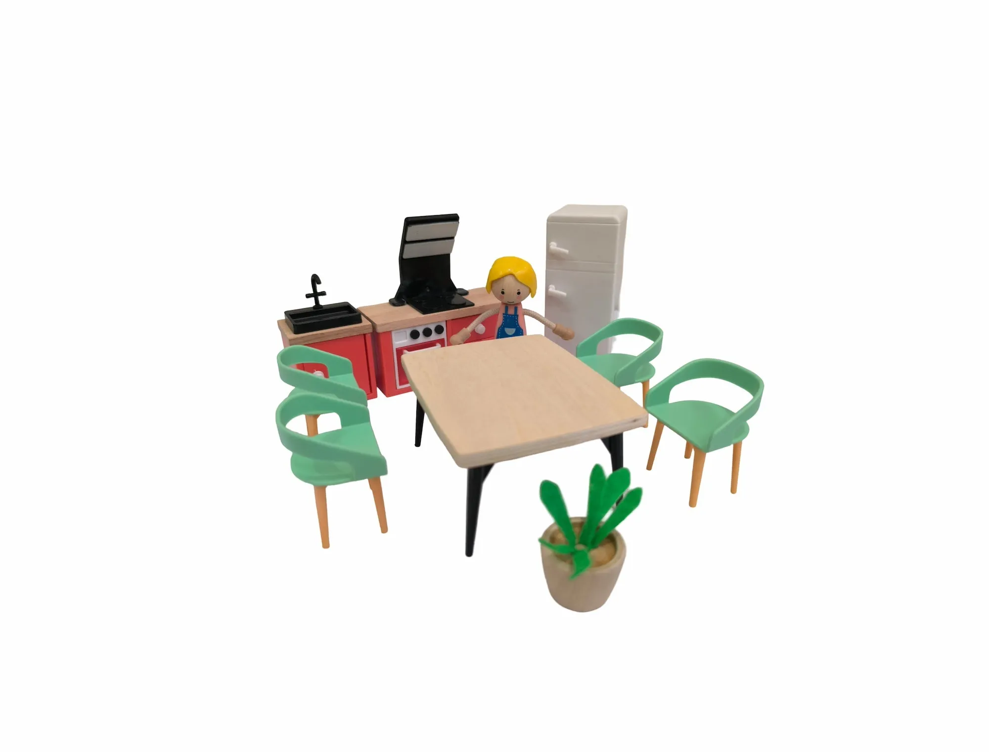 Open Ended Wooden Dollhouse - Modern Villa  (31 pcs furniture including 4 doll figures included)