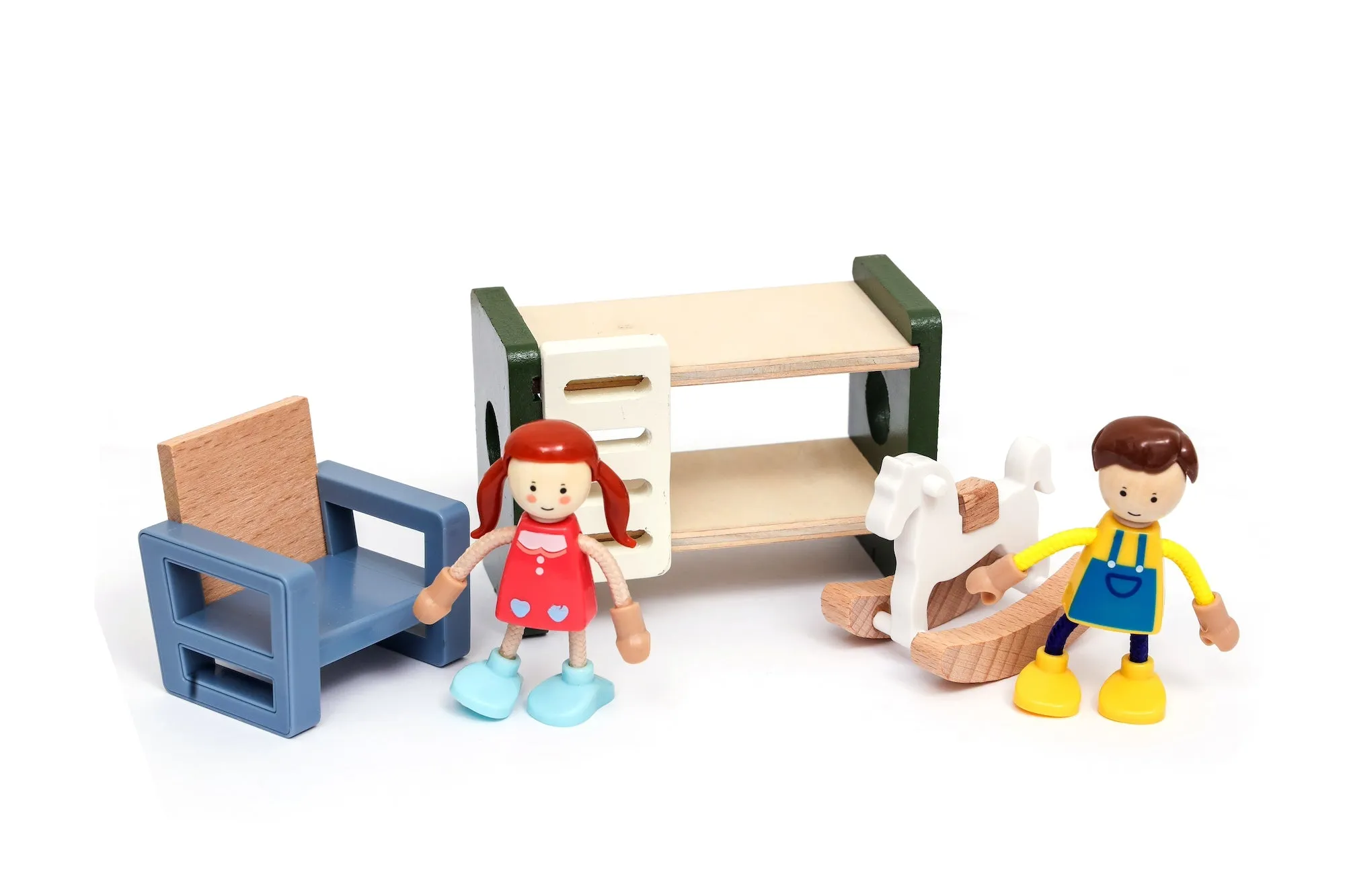 Open Ended Wooden Dollhouse - Modern Villa  (31 pcs furniture including 4 doll figures included)