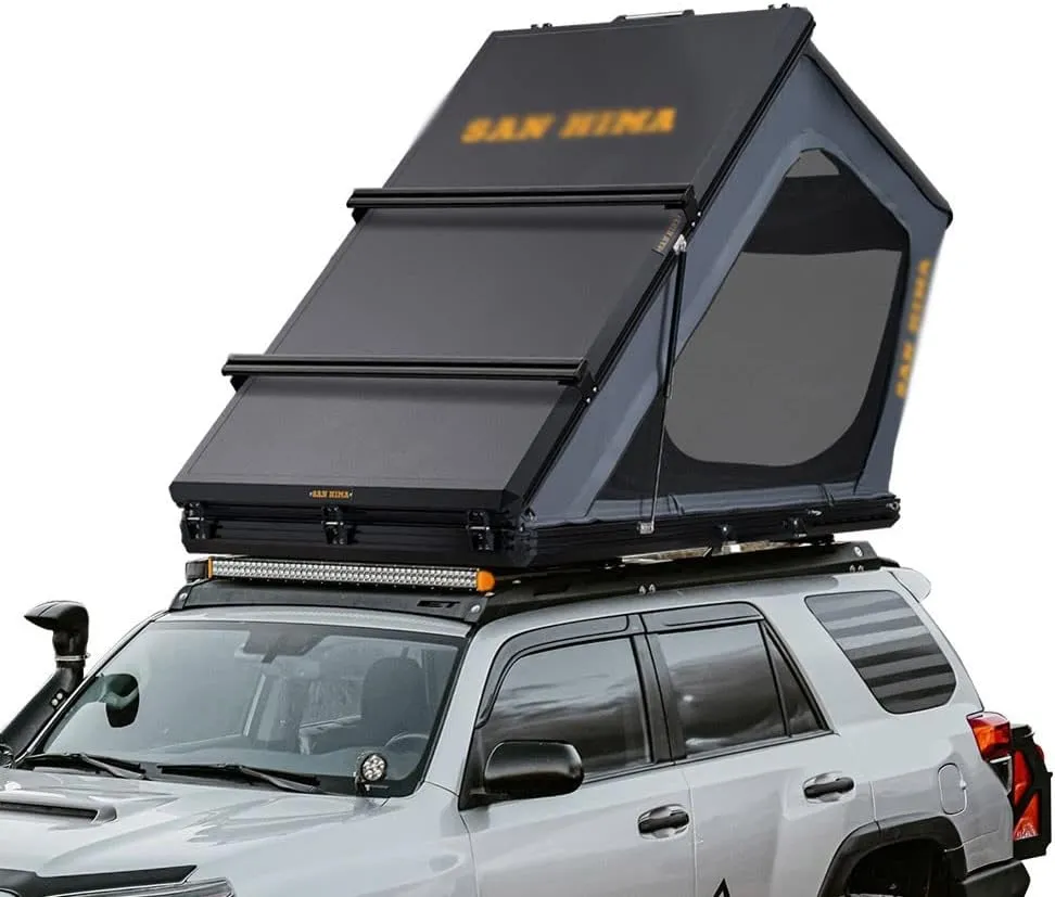 Open hypertext happy cannonball doctrine disprove movable Camping Tent, with Ladder Hard Shell Rooftop Tent Aluminum Triangular Roof Folding Tent, Can Accommodate 3-4 People, Suitable for Four Seasons, Free Set Up Quick 