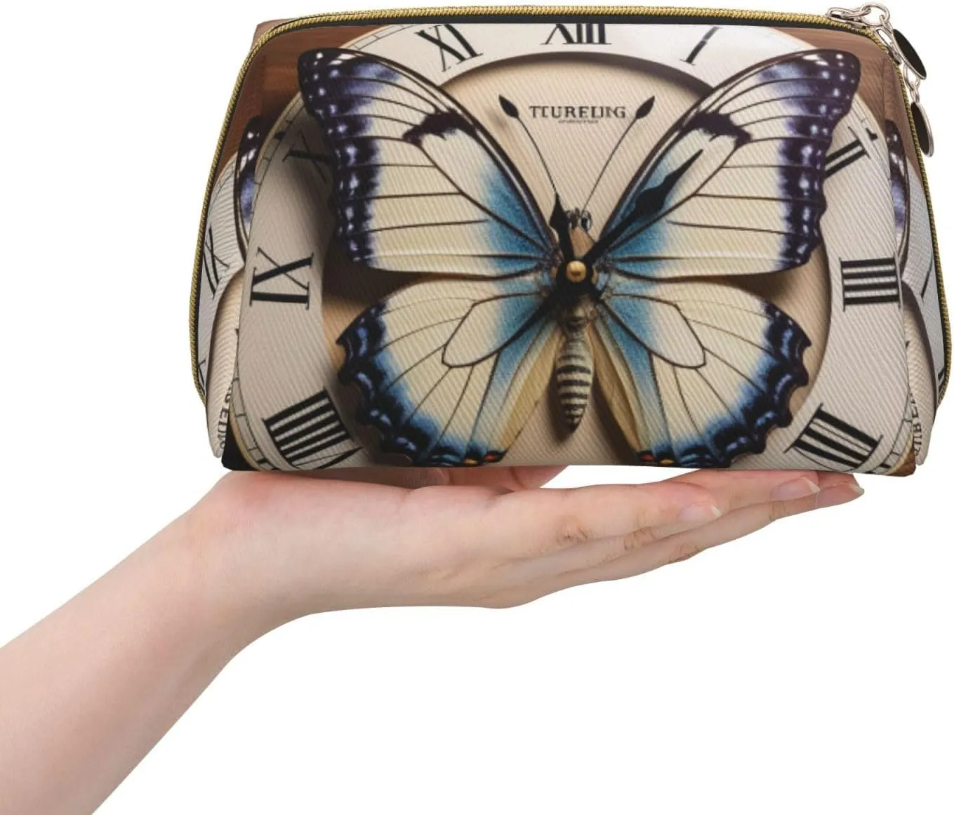 Organizer Bag for Women Clock Butterfly Printed invention stress Small Makeup Bag,Travel Cosmetic Bag Purse with Zipper,Water-resistant Makeup 