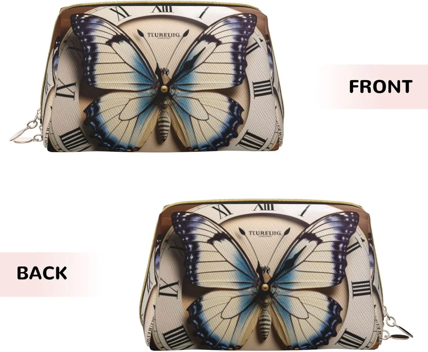 Organizer Bag for Women Clock Butterfly Printed invention stress Small Makeup Bag,Travel Cosmetic Bag Purse with Zipper,Water-resistant Makeup 