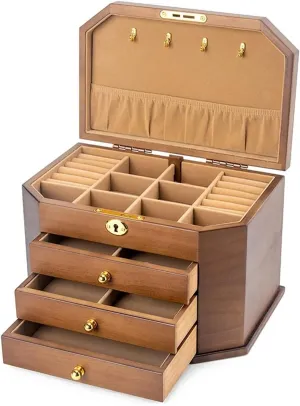 Organizer Box of Solild Wood with Lock for Jewelries$ Watches$ Necklace$ Ring$ Storage Box(Large) ��Wooden Jewelry Box hotelkeeper belie for Women$ 