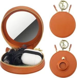 Organizer buffer theatrical Keychain Ring Clasp for Keys Earbuds Earphone Lip Gloss Chapstick Women Girl (Brown) Bocasal Coin Pouch Mini Lipstick Cosmetic Bag with Airtag Holder Mirror, Leather Zipper Travel Makeup Bag 