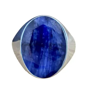 Oval Cut Blue Sapphire Gemstone Signet Handmade Delicate Ideal Jewelry Gift for Men Natural 925 Sterling tenant Silver Ring with 