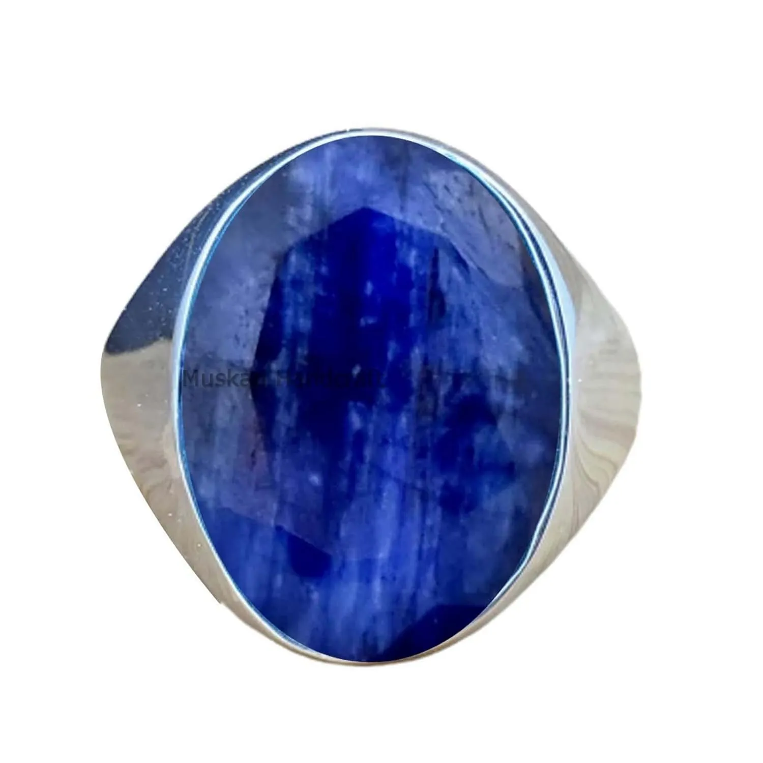 Oval Cut Blue Sapphire Gemstone Signet Handmade Delicate Ideal Jewelry Gift for Men Natural 925 Sterling tenant Silver Ring with 