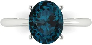 Oval Cut Classic Minimalist Solitaire Ring �C overload Fine Jewelry Anniversary Ring for Women in Solid 18K White Gold Clara Pucci 2.5 CTW VVS1 Natural London Blue Topaz 