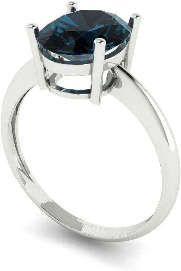 Oval Cut Classic Minimalist Solitaire Ring �C overload Fine Jewelry Anniversary Ring for Women in Solid 18K White Gold Clara Pucci 2.5 CTW VVS1 Natural London Blue Topaz 