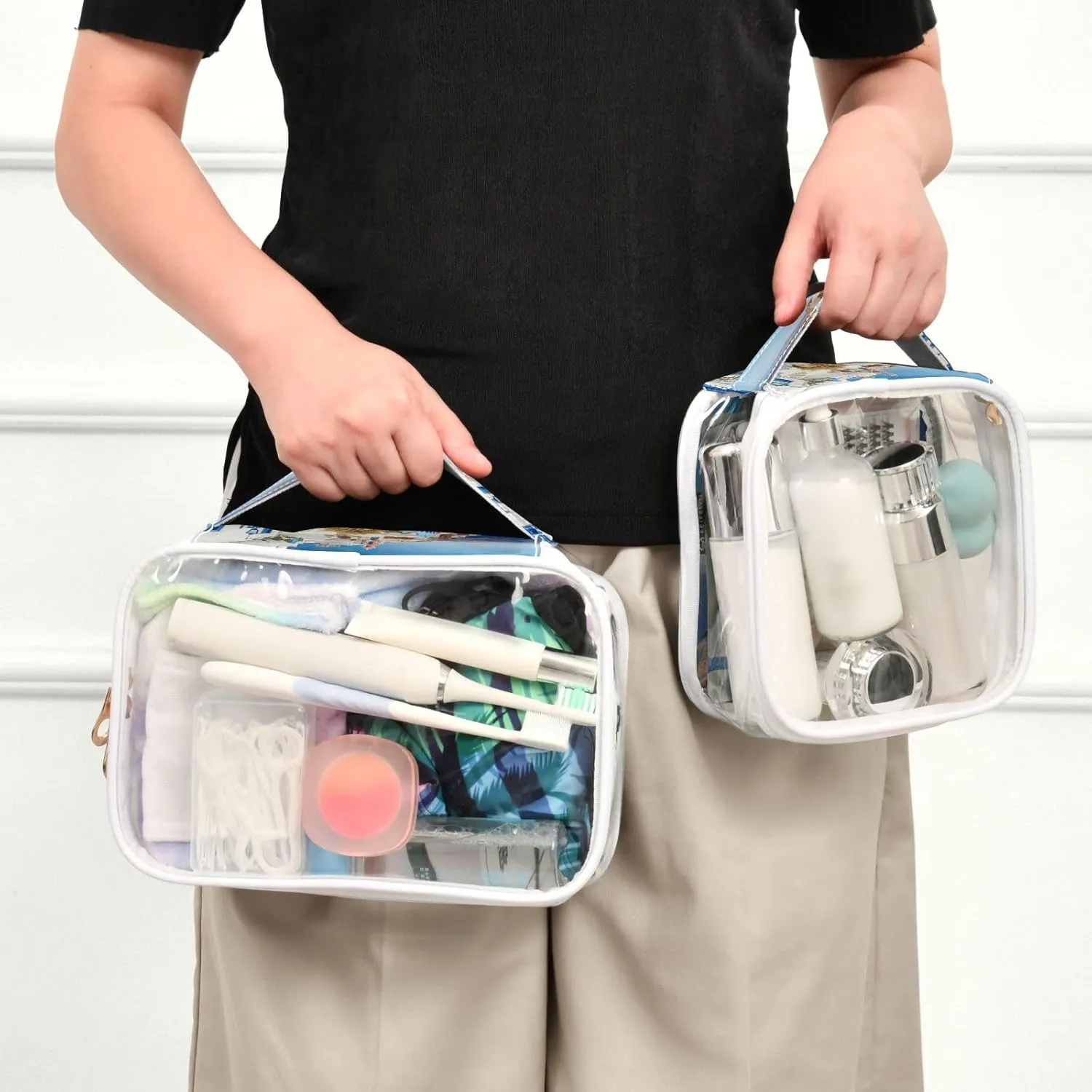 Pack Clear Makeup Bag formal Set, Transparent Travel Makeup Bag, Clear Make up Bags for Traveling GAIGEO Blue and White House 2 