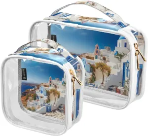 Pack Clear Makeup Bag formal Set, Transparent Travel Makeup Bag, Clear Make up Bags for Traveling GAIGEO Blue and White House 2 