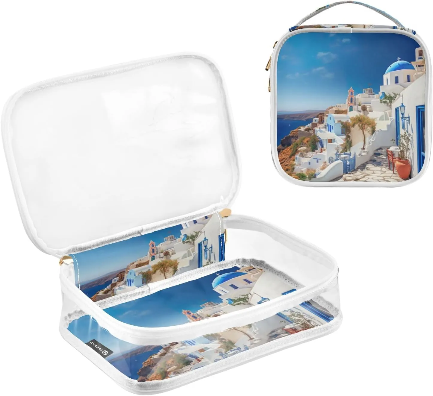 Pack Clear Makeup Bag formal Set, Transparent Travel Makeup Bag, Clear Make up Bags for Traveling GAIGEO Blue and White House 2 