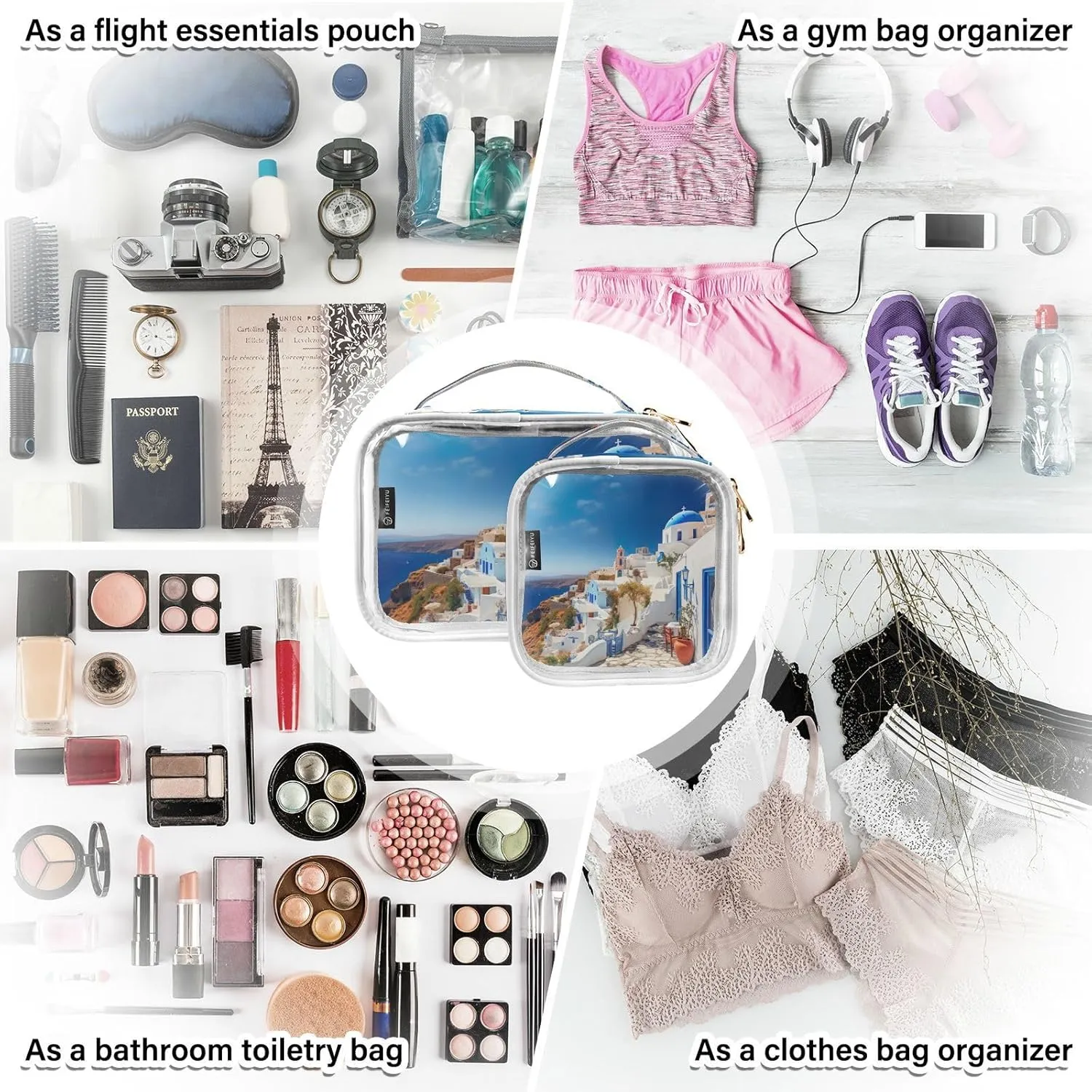 Pack Clear Makeup Bag formal Set, Transparent Travel Makeup Bag, Clear Make up Bags for Traveling GAIGEO Blue and White House 2 