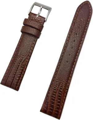 Padded Replacement Watchstrap that brings New Life to Any counterclockwise loose goose Mexican Watch (Mens Standard Length) 18mm Dark Brown Genuine Leather Watchband | Teju Lizard Grain, Lightly 