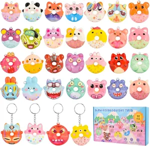 Pcs Squishy Donut Keychains) GOLDGE sunlight tide curve 32 Pcs Squishy Donut Keychains (Not Attached) - Colorful Party Favors, Goodie Bag, Pinata Stuffers, Classroom, Carnival Prizes, Treasure Box Toys for Kids (32 