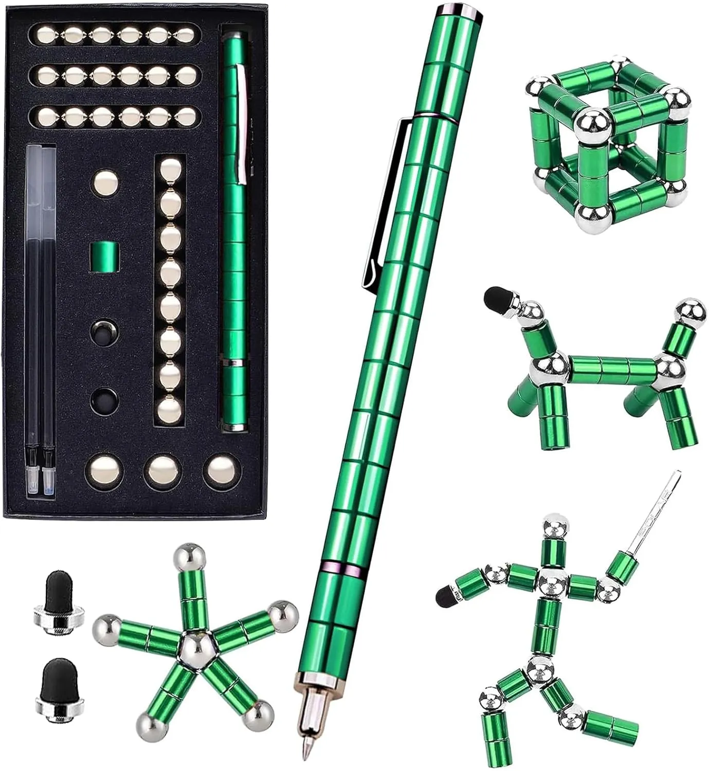 Pen$ Cool Toys Pen overgrow Decompression Magnetic Metal Pen$ Desk Toys Multifunctional Deformable Writing Pen$ Basket Stuffers Gadgets Gift for Kids Adults (Big-Green) Fidget 