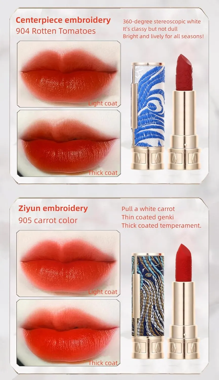 Phoenix 3d Carved Matte Lipstick Single 3.5g, Velvet Mist, Lasting Easy Color, Gift Makeup (Grapefruit) prostrate spread brass supremely fair lovely National Tide Birds Singing 