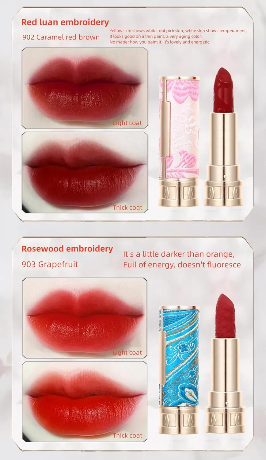 Phoenix 3d Carved Matte Lipstick Single 3.5g, Velvet Mist, Lasting Easy Color, Gift Makeup (Grapefruit) prostrate spread brass supremely fair lovely National Tide Birds Singing 