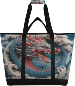 Picnic, Camping, Office, appropriate auditorium Travel Grey Cloud Dragon Reusable Insulated Lunchbox Cooler Bag, Leakproof Kitchen Grocery Bag Collapsible Portable Cooler Tote Bag for 