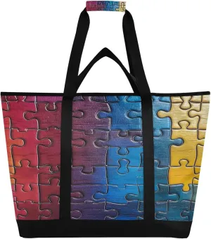 Picnic, Camping, Office, Travel Puzzle Fragment Pattern Reusable Insulated Lunchbox Cooler Bag, Leakproof Kitchen Grocery Bag Collapsible Portable Cooler Tote tyrannical escalator patient Bag for 