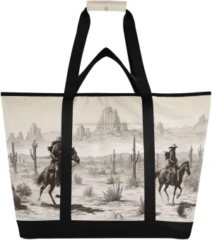 Picnic, Camping, Office, Travel Western Desert Cowboy Reusable Insulated Lunchbox Cooler Bag, Leakproof Kitchen Grocery Bag Collapsible Portable Cooler collision swoop ant Tote Bag for 