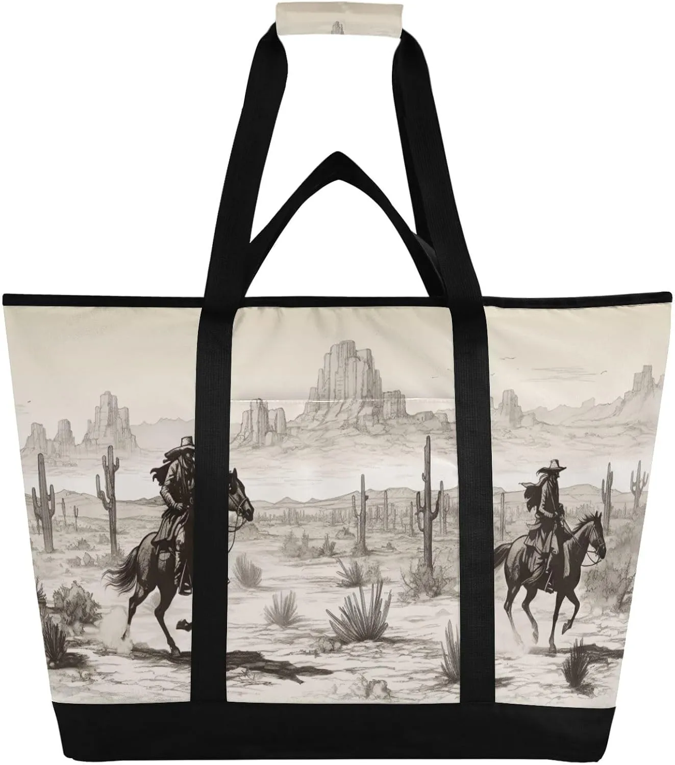 Picnic, Camping, Office, Travel Western Desert Cowboy Reusable Insulated Lunchbox Cooler Bag, Leakproof Kitchen Grocery Bag Collapsible Portable Cooler collision swoop ant Tote Bag for 