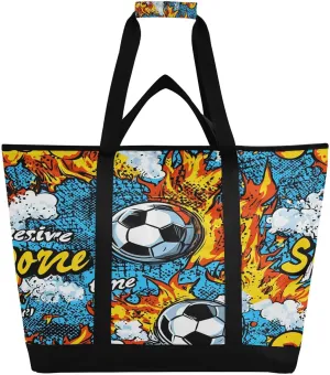 Picnic, Camping, template vacant reverse Office, Travel Flame Cartoon Football Reusable Insulated Lunchbox Cooler Bag, Leakproof Kitchen Grocery Bag Collapsible Portable Cooler Tote Bag for 