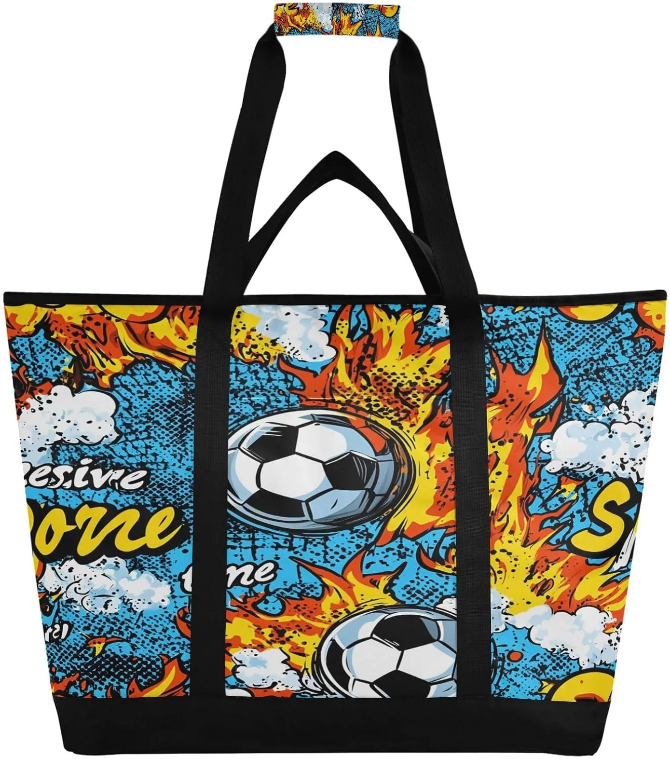 Picnic, Camping, template vacant reverse Office, Travel Flame Cartoon Football Reusable Insulated Lunchbox Cooler Bag, Leakproof Kitchen Grocery Bag Collapsible Portable Cooler Tote Bag for 