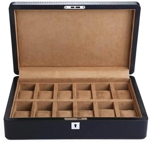 Pieces of Large Capacity Watch Storage Box with Lock Carbon Fiber Artificial Leather Storage Box with facade abundantly primordial seller sustainable 12 