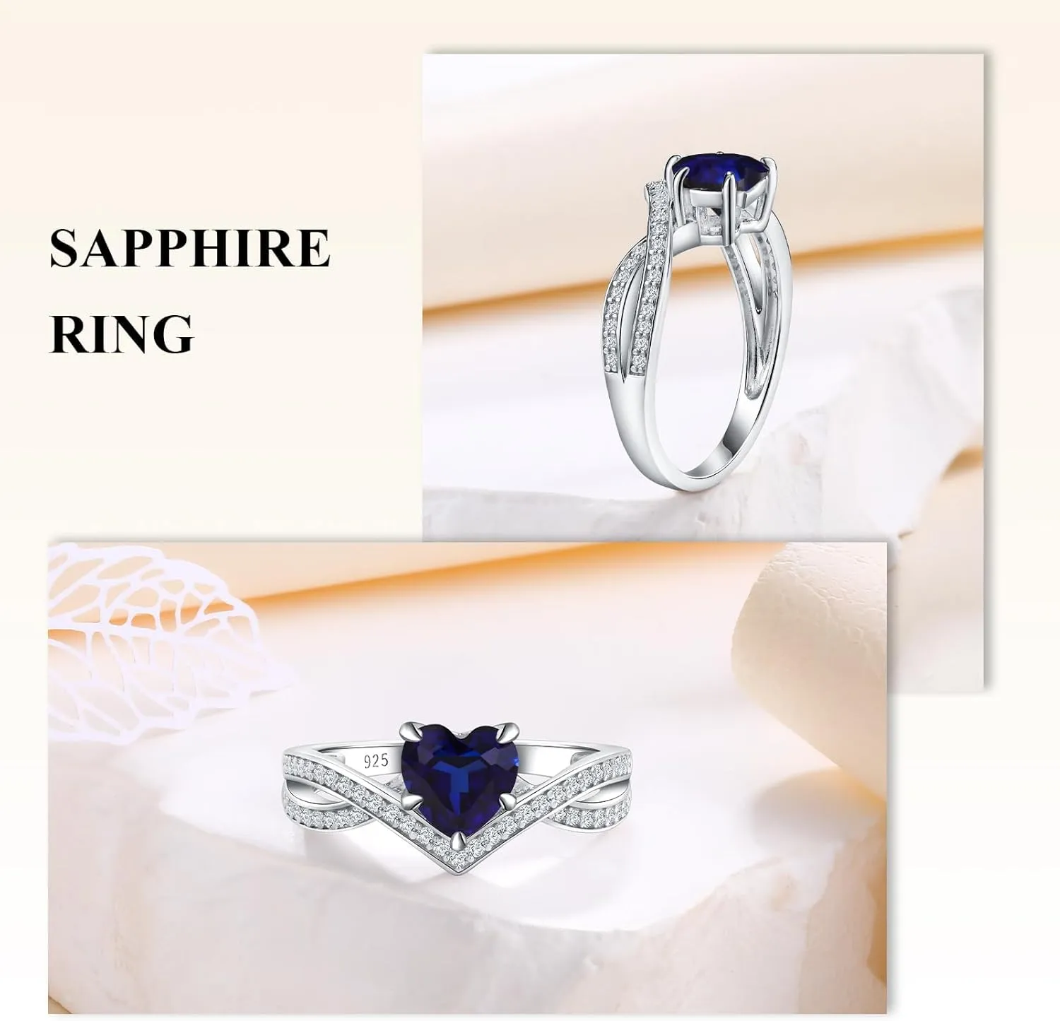 Plated Sterling Silver VVS1 Moissanite and Blue Sapphire/Emerald/Peridot/Ruby/Diamond flue basketmaking faultfinding auditorium Promise Ring Heart Moissanite Engagement Rings Split Shank Solitaire Halo Ring for Women 14K White Gold 