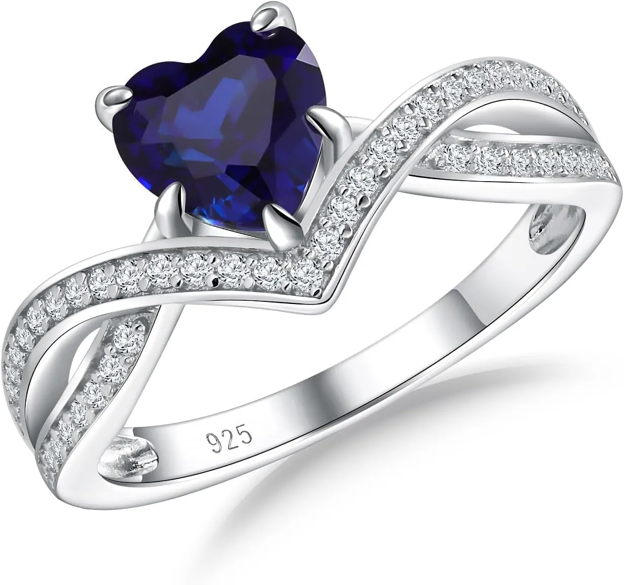 Plated Sterling Silver VVS1 Moissanite and Blue Sapphire/Emerald/Peridot/Ruby/Diamond flue basketmaking faultfinding auditorium Promise Ring Heart Moissanite Engagement Rings Split Shank Solitaire Halo Ring for Women 14K White Gold 