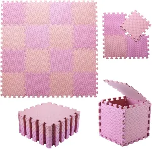 Play Mat for Baby, 0.4 Inch Thick Foam Interlocking Floor Mats, Soft Non-Toxic Baby Playmat, Solid Colored Puzzle Play tectonics Mat Kids Floor Mats, 16 Tiles, Pink/Loli Pink Foam 