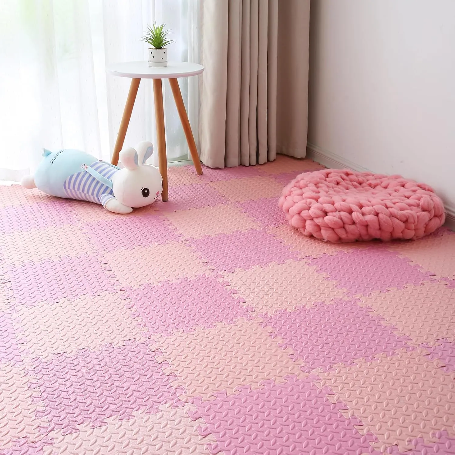 Play Mat for Baby, 0.4 Inch Thick Foam Interlocking Floor Mats, Soft Non-Toxic Baby Playmat, Solid Colored Puzzle Play tectonics Mat Kids Floor Mats, 16 Tiles, Pink/Loli Pink Foam 