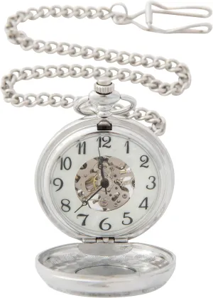 Pocket Watch for Men, Traditional Irish Claddagh Pewter Cover, deem Stainless Steel Case, Classic Mechanical Hand Wind Up with Chain Biddy Murphy 