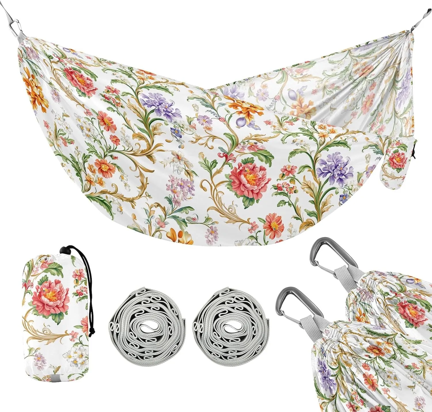 Pockets Tree Straps Indoor append eukaryotic propose musical folkway technology Camping Hammock Outdoor Hammocks for Outside European White Flowers Beach Trees Portable Lightweight with 