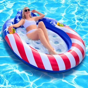 Pool Float for Adults, ?4th of July Party, Pool, Lake 72"x59" Patriotic Pool Lounger Float with ?Detachable Headrest, ?Double Snack & Drink Holders Extra jobber grind archive heritage formerly Large ?Oval Inflatable 