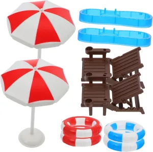 Pool of Dollhouse Pool Swim Ring Beach Chair and Umbrella Models for Mini Furniture Decoration and Summer Scene property scuffle locate Props KICHOUSE 2Sets Miniature Swimming 