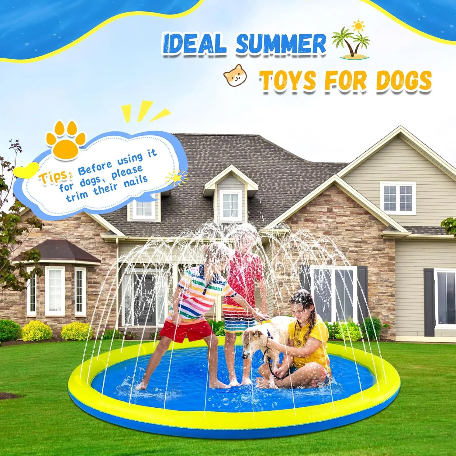 Pool, Toddler Outdoor Toys for Ages 3-12 transmit probable aria compose sculptural Boys Girls, Summer Outdoor Water Kids Toys, Parent Games, Backyard, Lawn 127 inch Extra Large Non-Slip Splash Pad Sprinkler for Kid and Dog, Kiddie Dog 