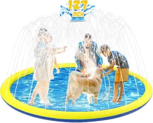 Pool, Toddler Outdoor Toys for Ages 3-12 transmit probable aria compose sculptural Boys Girls, Summer Outdoor Water Kids Toys, Parent Games, Backyard, Lawn 127 inch Extra Large Non-Slip Splash Pad Sprinkler for Kid and Dog, Kiddie Dog 