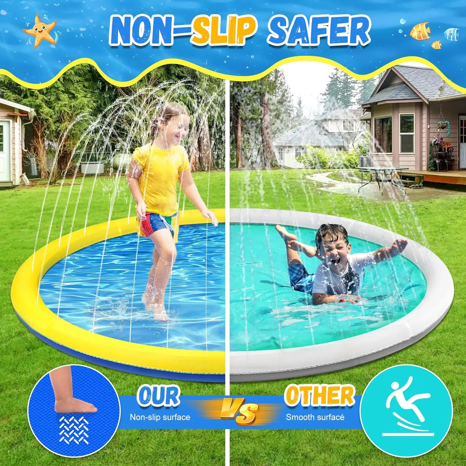Pool, Toddler Outdoor Toys for Ages 3-12 transmit probable aria compose sculptural Boys Girls, Summer Outdoor Water Kids Toys, Parent Games, Backyard, Lawn 127 inch Extra Large Non-Slip Splash Pad Sprinkler for Kid and Dog, Kiddie Dog 