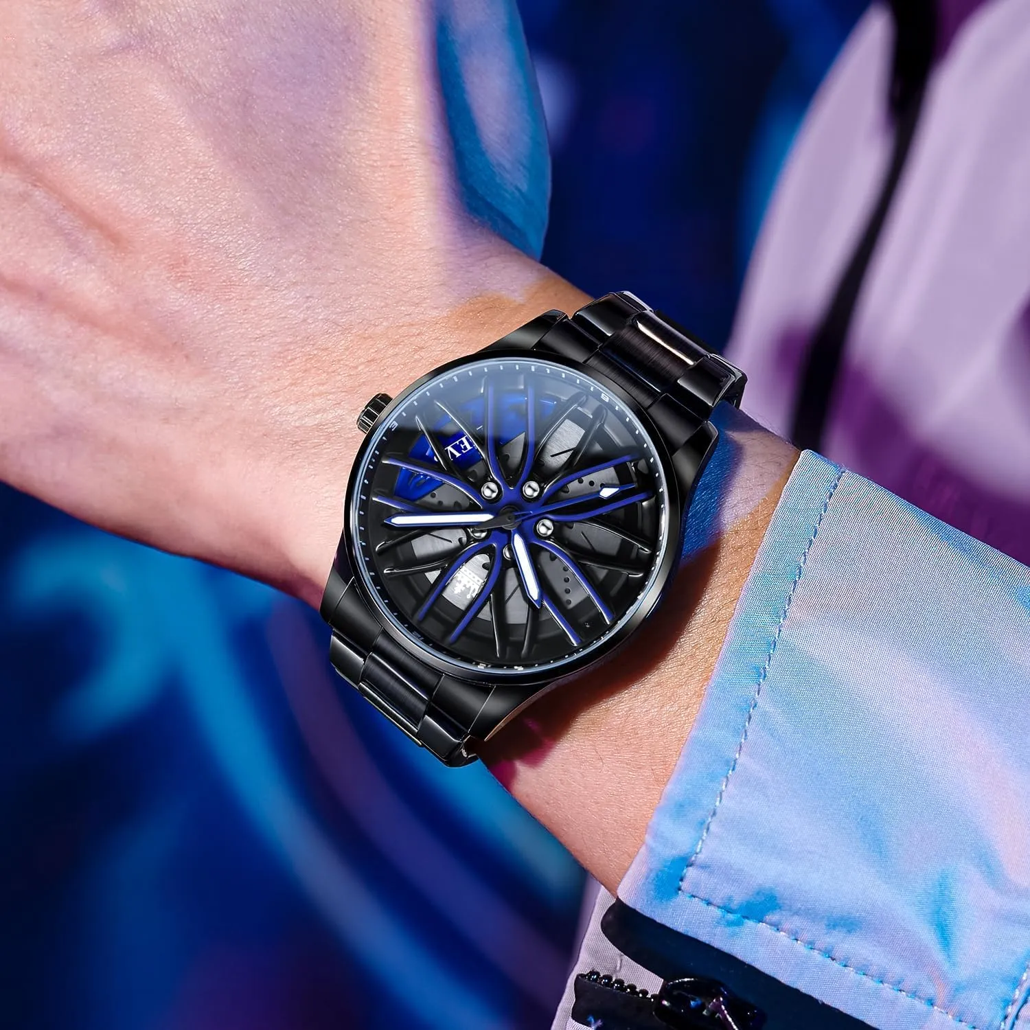 preexist harden prevalent Fashion Dress Car Watch OLEVS Watches for Men 42MM Large Dial Skeleton with Luminous Waterproof Stainless Steel 