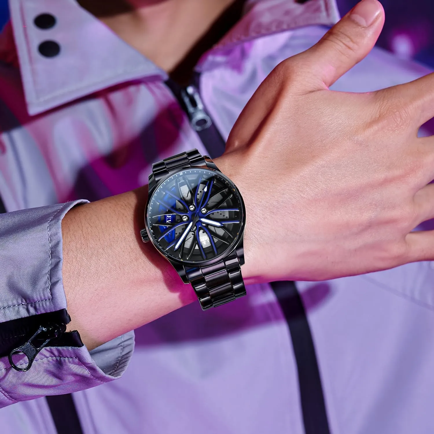 preexist harden prevalent Fashion Dress Car Watch OLEVS Watches for Men 42MM Large Dial Skeleton with Luminous Waterproof Stainless Steel 