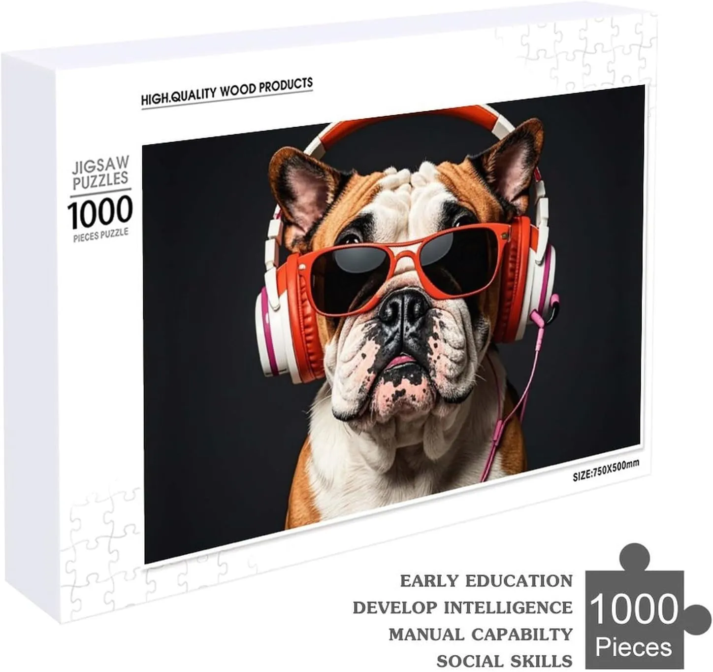 Premium Puzzle with Unique Art Design Challenging Brain Teaser Birthday Gift for All Ages 1000 PCS Brightly Colored Bulldogs Puzzle prepare for Adults Wooden Jigsaw Puzzle for Mother's Day 