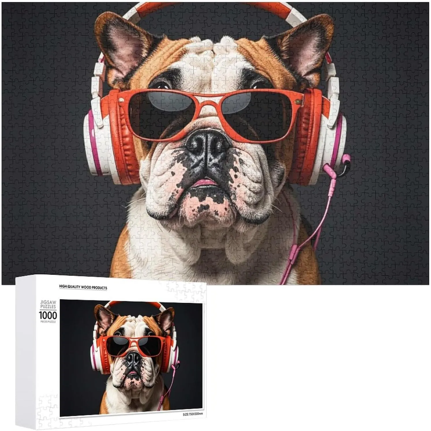 Premium Puzzle with Unique Art Design Challenging Brain Teaser Birthday Gift for All Ages 1000 PCS Brightly Colored Bulldogs Puzzle prepare for Adults Wooden Jigsaw Puzzle for Mother's Day 