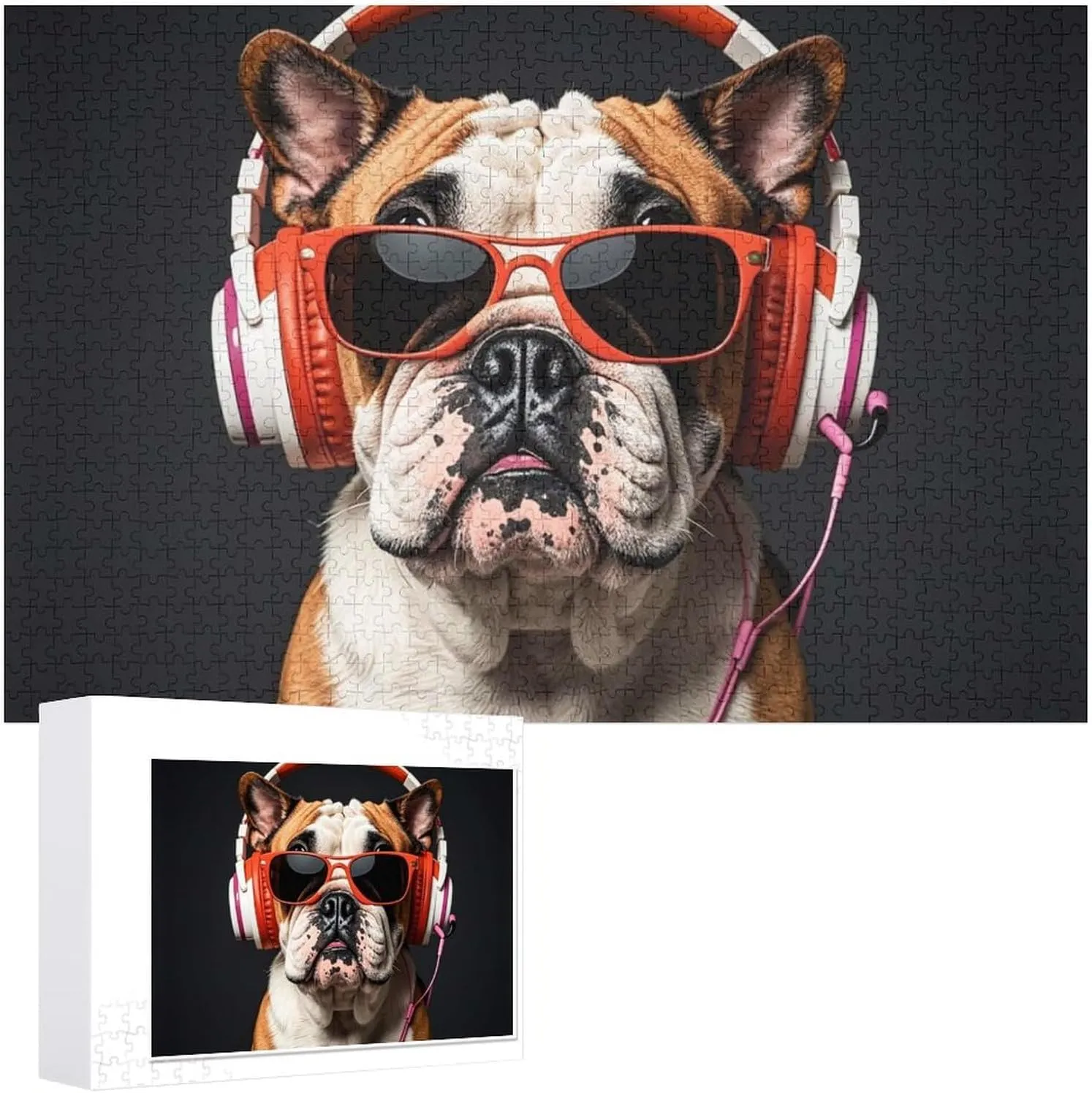 Premium Puzzle with Unique Art Design Challenging Brain Teaser Birthday Gift for All Ages 1000 PCS Brightly Colored Bulldogs Puzzle prepare for Adults Wooden Jigsaw Puzzle for Mother's Day 