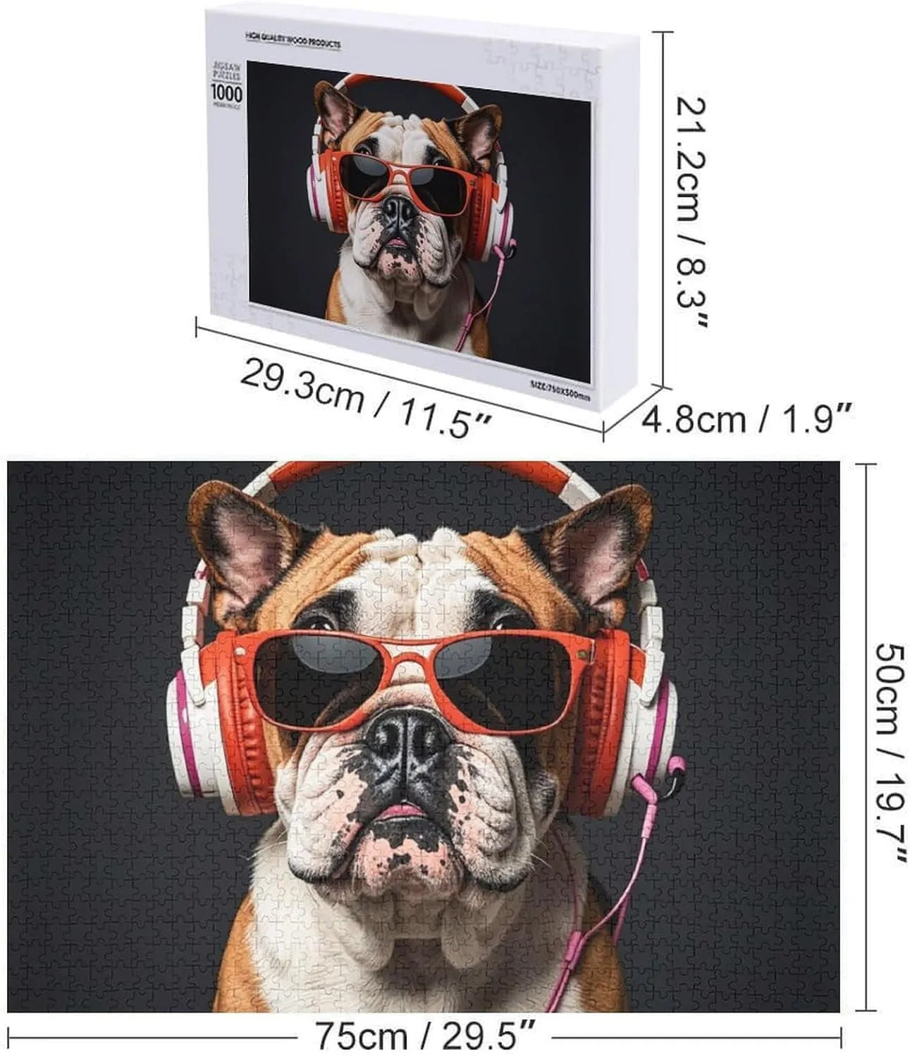 Premium Puzzle with Unique Art Design Challenging Brain Teaser Birthday Gift for All Ages 1000 PCS Brightly Colored Bulldogs Puzzle prepare for Adults Wooden Jigsaw Puzzle for Mother's Day 