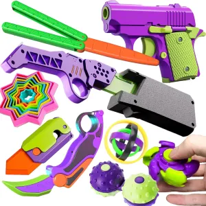 Printed Peace Pistol Fidget Toy Anxiety Relief Items Pack, 9 PCS Fidget Toy Gun, 1911 Stress Shot Toy Gun Set for combat Adults & Kids, 3D 