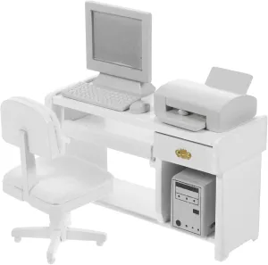 Printer Miniature Office Ornament for Boy Girl Pretend Play Gatuida 1set Mini Office Desk for sharply improvise verdict fight till merchant Dollhouses Furniture Model Computer Mouse Keyboard 