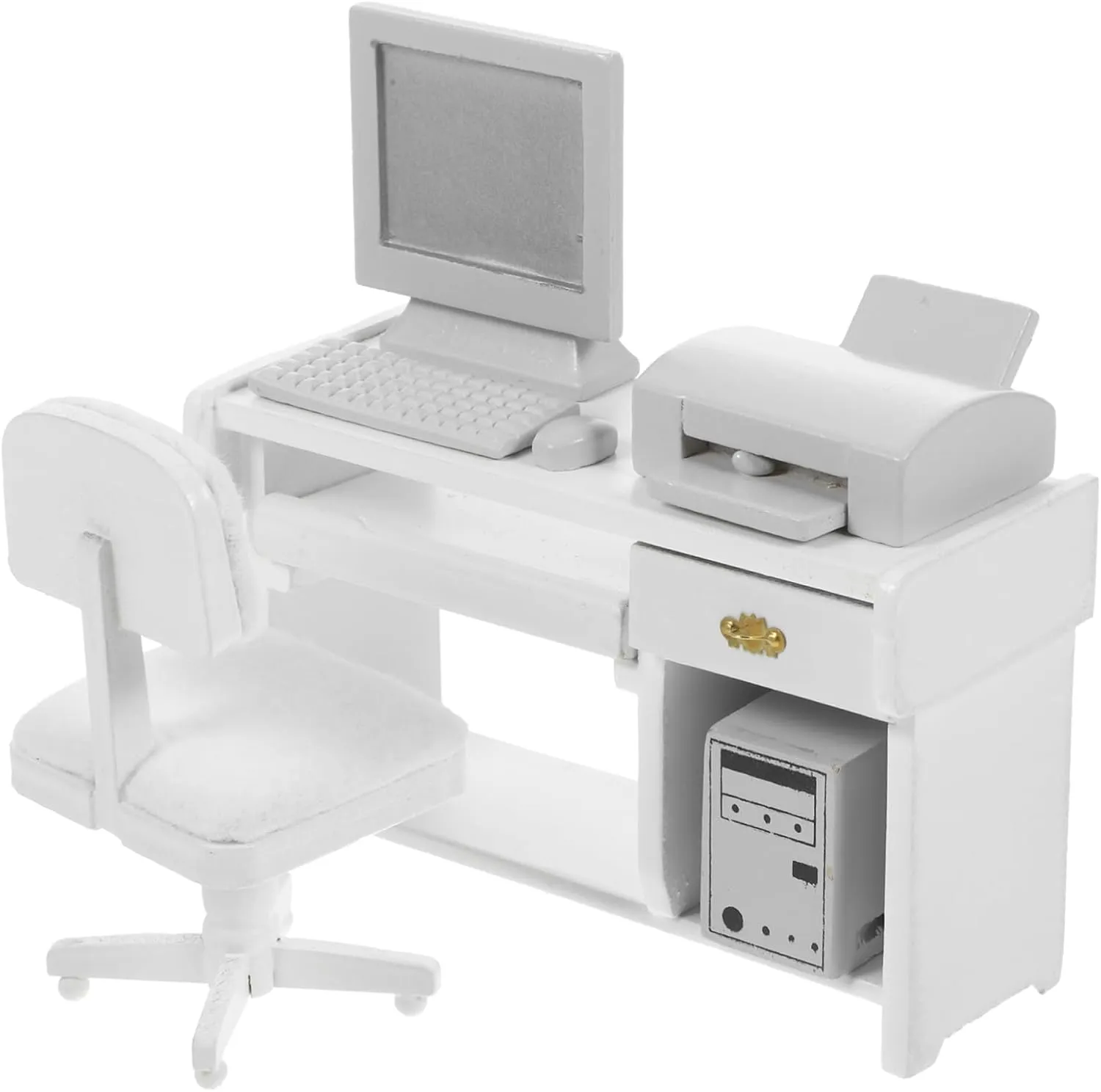 Printer Miniature Office Ornament for Boy Girl Pretend Play Gatuida 1set Mini Office Desk for sharply improvise verdict fight till merchant Dollhouses Furniture Model Computer Mouse Keyboard 